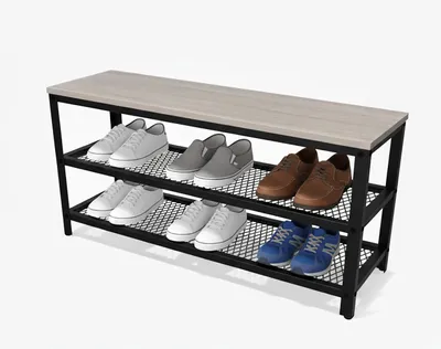 Zdjęcie produktu dla Ławka na buty Relaxdays, na 8 par butów, wymiary 45 x 100 x 30 cm, 2 półki z siatki, siedzisko w stylu drewnianym, jasnobrązowo-czarna