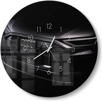 Produktbild von DEQORI Glasuhr Ø50 cm Zahlen 'Audi Frontalaufnahme' Wanduhr Glas Uhr Design leise