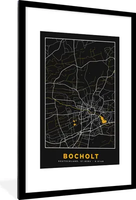 Produktbild von MuchoWow® Gerahmtes Poster Gold - Deutschland - Karte - Stadtplan - Bocholt 60x90 cm - Poster mit Schwarzem Bilderrahmen Wandposter Rahmen Foto Bilder - Dekoration - Wandposter Wohnzimmer - Hochwertig
