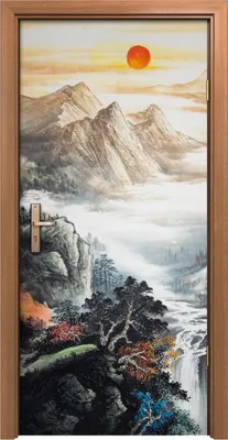 Produktbild von Türposter 90x200 cm Türaufkleber Türtapete Türfolie Klebefolie Kunst Chinesische Landschaftsmalerei