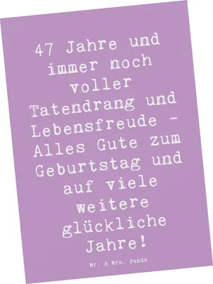 Produktbild von Mr. & Mrs. Panda Postkarte Spruch 47. Geburtstag - Lavendeltraum - Geschenk, Liebevolle Geschenke, Ansichtskarte, Lebensfreude, Unvergessliche Momente, Happy Birthday