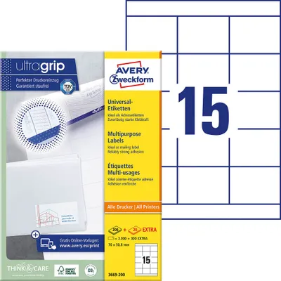 Zdjęcie produktu dla 3.300 etykiet AVERY Zweckform 3669-200 biały 70,0 x 50,8 mm