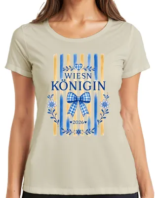 Produktbild von Wiesn Königin 2026 Schleife Blumen Tracht Volksfest Lederhose Madl Damen T-Shirt, Natur, 3XL