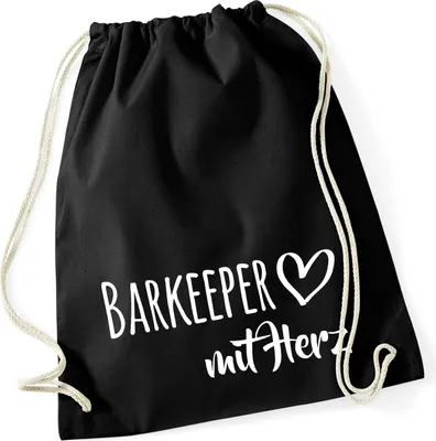 Produktbild von Huuraa Turnbeutel Barkeeper mit Herz 12 Liter Black Baumwolle Rucksack Geschenkidee