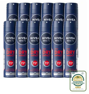 Obrázok produktu pre 12 kusov deodorantu NIVEA MEN Dry Impact vo spreji, 150 ml - balenie