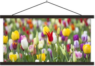 Produktbild von MuchoWow® Textilposter Blumen - Farben - Frühling 90x45 cm mit schwarzem Rahmen - Klemmleisten