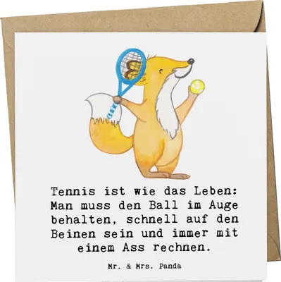 Produktbild von Mr. & Mrs. Panda Grußkarte Tennis Lebensweisheit - Weiß - Geschenk, Ball im Auge behalten, Sportler, Wachsamkeit, Klappkarte, Leben, Glückwunschkarte, faltkarte, Doppel