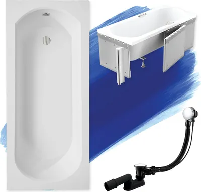 Produktbild von BADLAND Badewanne Rechteck Intrica 150x75 mit Ablaufgarnitur, Füßen und Styroporverkleidung GRATIS