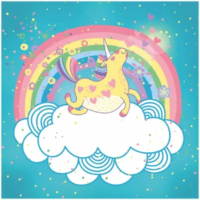 Produktbild von Wallario Premium Glasbild, freischwebende Optik, kräftige Farben, Größe 30 x 30 cm Motiv Lustiges Einhorn auf einer Wolke vor Regenbogen