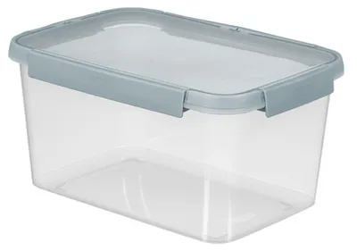 Produktbild von Curver Lebensmittelbehälter, rechteckiges Modell 5L, transparent mit blau-grauem Deckel, ideal für die praktische und sichere Aufbewahrung frischer Lebensmittel dein der Küche.