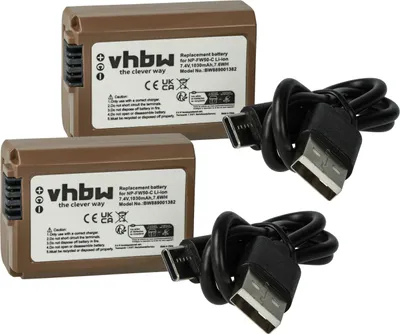 Produktbild von vhbw 2x Akku kompatibel mit Sony Alpha 7R II, 6400, A3000, 7, 7R, 6500, 7s, 7S II, 7S 2, 7 II Kamera (1030 mAh, 7,4 V, Li-Ion), Infochip, USB-C Buchse