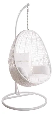 Produktbild von Hängesessel für Innen und Außen, Loungesessel aus Polyrattan mit Gestell und Kissen (weiß/weiß)