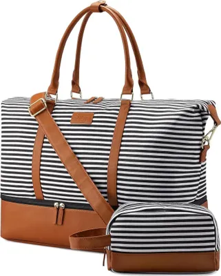 Produktbild von Sucipi Reisetasche Damen Weekender Groß Canvas Kunstleder Handgepäck Kliniktasche mit Schuhfach & Kulturtasche