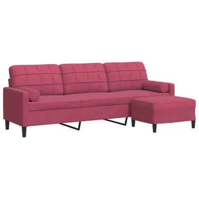 Image de vidaXL Canapé 3 places avec pouf vin rouge 210 cm velours