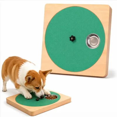 Produktbild von Holz Hundekratzbrett mit 360° Drehfunktion, Krallenpflege Spielzeug mit Futternapf, Beschäftigung für Zuhause Garten und Balkon