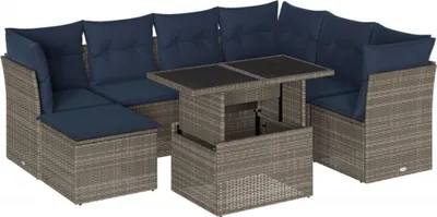 Produktbild von vidaXL 8-teiliges Gartensofa-Set mit Kissen, grau, Polyrattan