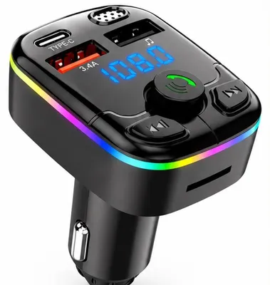 Bluetooth FM-Transmitter Auto, RGB, Freisprechen, USB-C 3,4 A, TF-Karte, Touch