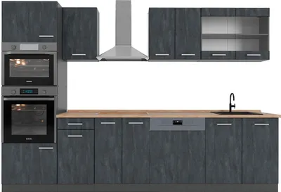 Produktbild von Küchenzeile Vicco R-Line Schwarz Beton 300 cm AP Eiche, Model 47423