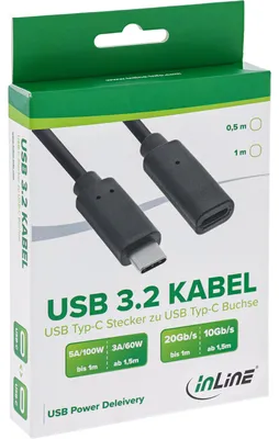 Immagine prodotto di InLine® 35776 Cavo USB 3.2, prolunga USB Tipo-C maschio/femmina, nero, 0,5 m
