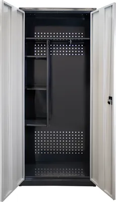 Produktbild von Motorradschrank Owl mit 3 Staufächer & 1 Fachboden | HxBxT 192x80x37cm | Stahl | Anthrazitgrau/Lichtgrau