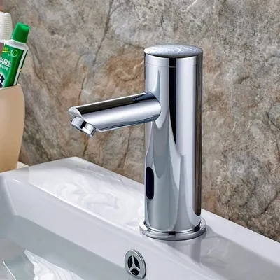 Produktbild von Automatischer Wasserhahn mit Infrarotsensor, Induktion, Badarmatur, wassersparend, Waschbecken, batteriebetrieben, chrom, kaltes Wasser,