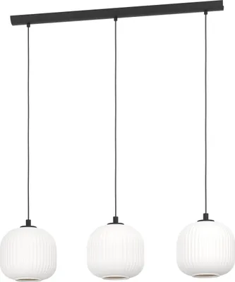 Produktbild von EGLO Hängelampe Mantunalle, 3-flammige Pendelleuchte Esstisch, Hängeleuchte aus Metall in schwarz und Glas in weiß, Esszimmerlampe, E27, 120 cm