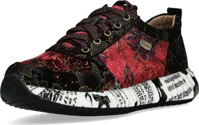 Produktbild von Laura Vita Damen Sneaker Blumen Muster und Schriftzug auf dem Plateau Burton 38, Größe:38 EU, Farbe:Rot