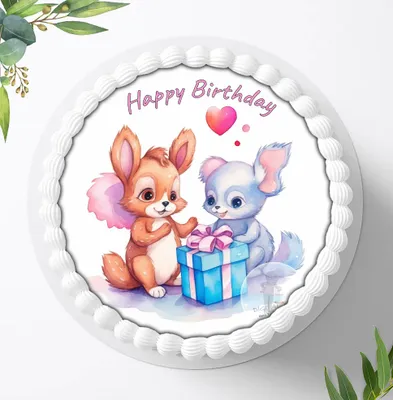 Produktbild von Für die Geburtstags Torte ein Tortenaufleger, Zuckerbild mit dem Motiv: Kuscheltiere, Essbares Foto für Torten, Fondant, Ø 20cm, 2393z