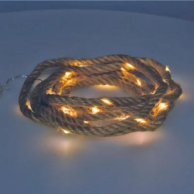 Image de Guirlande A Piles Fixe 30 Microleds Corde De Jute Lumière Blanche Chaude 3,03m
