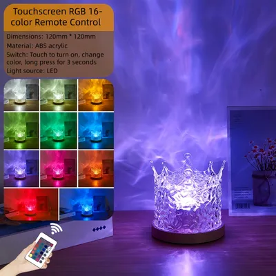 Produktbild von Krone LED -Nachtlicht, Wasserwelligkeitslicht, Kristall, Touch Switch, Fernbedienung, RGB16 -Farbe, Sternenhimmelprojektion,für Schlafzimmer, Party