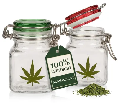 2er-Set Bügelgläser mit Cannabisblatt, luftdicht, 4 x 7 cm