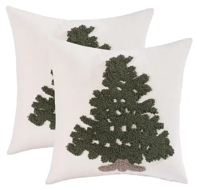 Productafbeelding van Kerstkussenslopen, 46x46 cm, donkergroen, 2 stuks, met getuft kerstboommotief in 3D