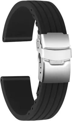 Produktbild von Silikon-Uhrenarmband, 20mm und 22mm, schwarz, mit Faltschließe, für Uhren