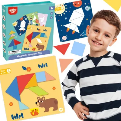 Obrázok produktu pre Tooky Toy Tangram Puzzle Puzzle Pre deti Učenie tvarov Tvary figúrok 18 ks.