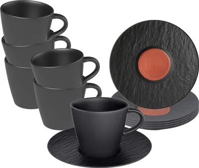 Produktbild von Villeroy & Boch Manufacture Rock Glow Espressotasse mit Untertasse 60 ml schwarz 6er Set