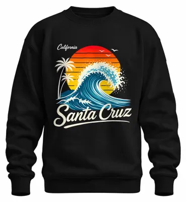 Zdjęcie produktu dla Bluza z kapturem "Santa Cruz, California", styl retro, motyw zachodu słońca i surfing, kolor czarny, rozmiar 3XL