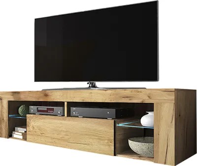 Obrázek produktu pro Televizní skříňka Selsey BIANKO TV lowboard ve vzhledu dubu Lancaster s LED osvětlením Stojící 140 cm
