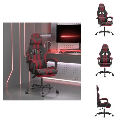 Produktbild von vidaXL Gaming-Stuhl mit Fußstütze Drehbar Schwarz & Weinrot Kunstleder -  Gaming-Sessel