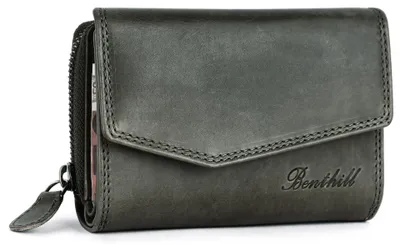 Produktbild von Benthill Damen Geldbörse Echt Leder - Portemonnaie mit RFID Schutz - Portmonee viele Kartenfächer - Echtleder Vintage Damenbörse inkl. Geschenkbox