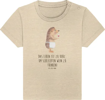 Produktbild von Mr. & Mrs. Panda Babyshirt Igel Wein 0. - 6. Monat - Natural Raw - Geschenk, Weinglas, Kleinkind T-Shirt, Baby Kurzarmshirt, Rotwein, Lustige Sprüche, , trinken