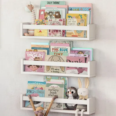 Image de Étagère à livres pour enfants, lot de 3, étagère murale pour chambre d'enfant, idéale pour les livres et les jouets, étagère Montessori | Blanc