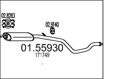 Produktbild von MTS 01.55930 Mittelschalldämpfer Schalldämpfer passend für PEUGEOT 306 Break (7E, N3, N5) 306 (7B, N3, N5) 306 Van (N, 7)