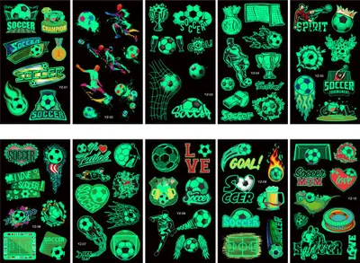 Produktbild von Leuchtende Fußball-Tattoos zum Aufkleben für Kindergeburtstage, Leucht-Fußball-Geburtstagsdeko, Partyzubehör für die Fußball-Weltmeisterschaft