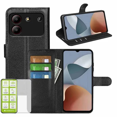 Obrázek produktu pro Pro ZTE Blade A54 Pouzdro na mobilní telefon Black Synthetic Leather Case + H9 Tempered Glass