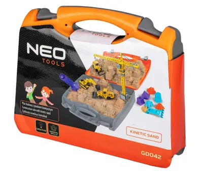 Obrázok produktu pre NEO TOOLS Stavebná hračka s kinetickým pieskom v kufríku, 750 g, vozidlá, od 3 rokov