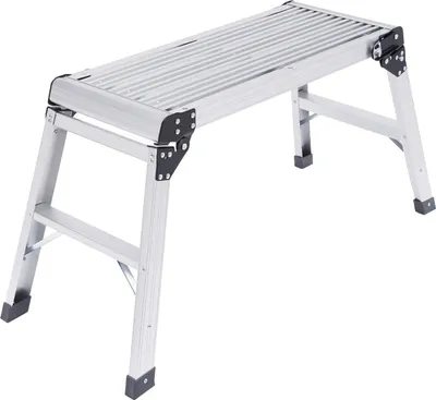 Obrázek produktu pro Pracovní plošina LX-1 – skládací žebřík s pracovní plošinou – hliníková slitina – velká protiskluzová plocha 76 x 30 cm – nosnost až 150 kg – 108 x 41 x 50 cm – stříbrná