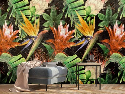 Produktbild von Vlies Fototapete tropische Natur 400x280 cm Tapeten Wandtapete XXL Dschungel Blumen Blätter bunt wie gemalt b-C-10147-a-a