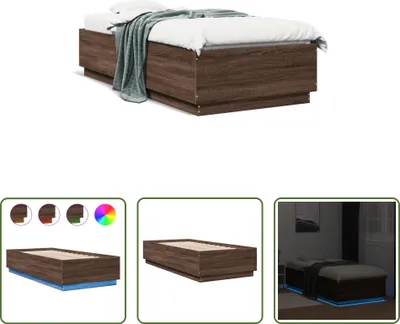 Produktbild von The Living Store Bettgestell mit LED Braun Eichen-Optik 100x200 cm Holzwerkstoff