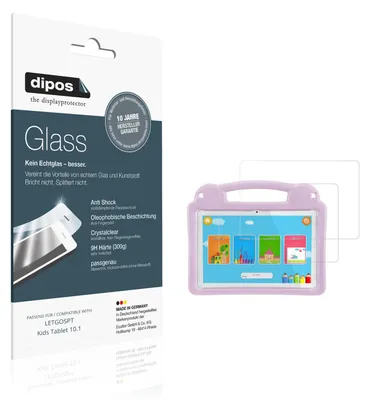 Produktbild von 2x Schutzfolie für LETGOSPT Kids Tablet 10.1 - Anti-Shock 9H Folie dipos Glass Kunststoffglas