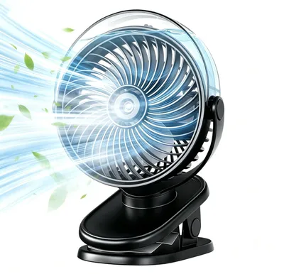 Produktbild von Clip Ventilator Mit Wasserkühlung, 360° Grad Drehung Kleiner USB Ventilator mit LED, 5 Geschwindigkeitsstufen, Leise Tischventilator im Büro Schwarz